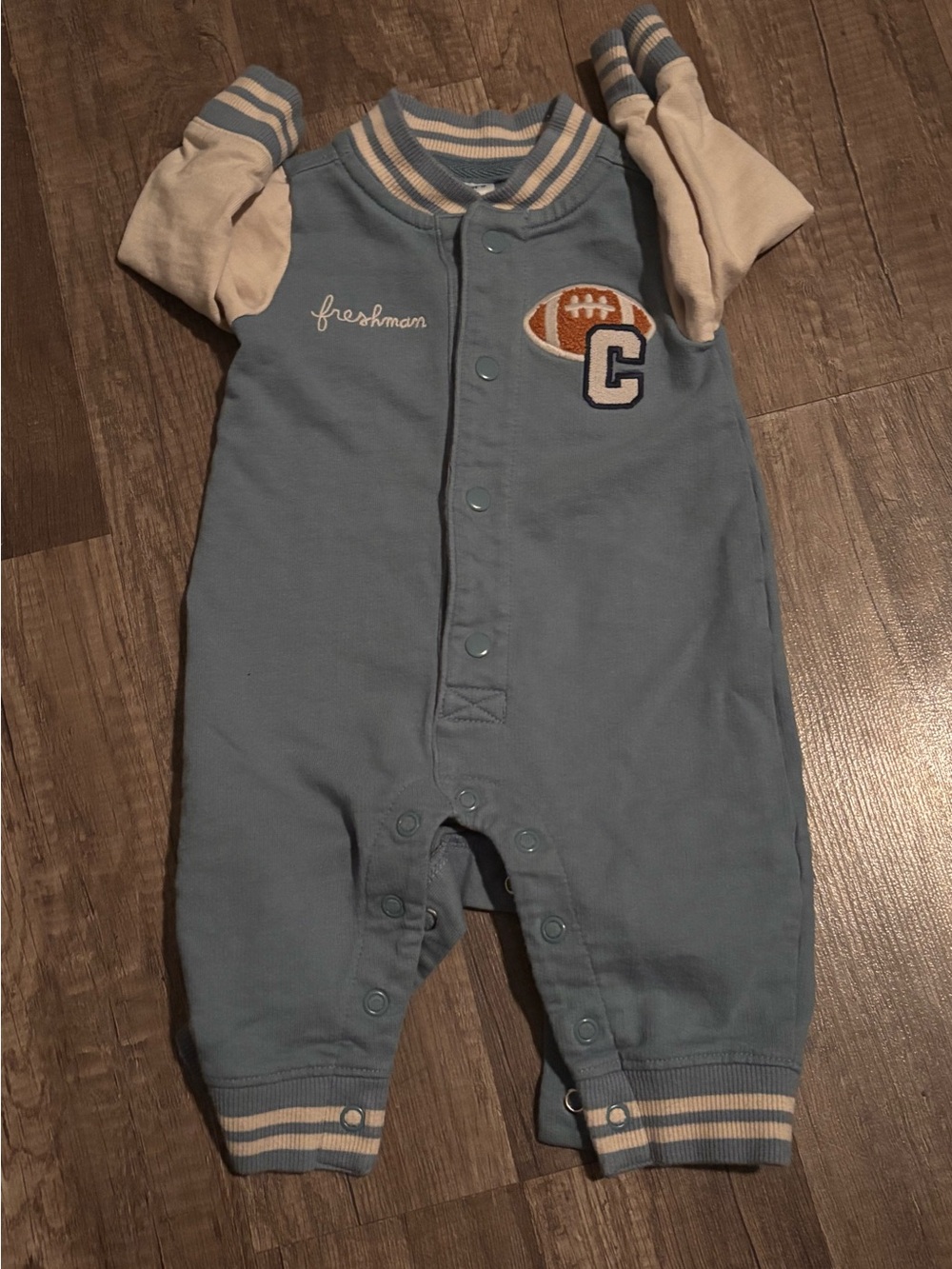 Carter's Light Blue & Cream Football Patch One-Piece